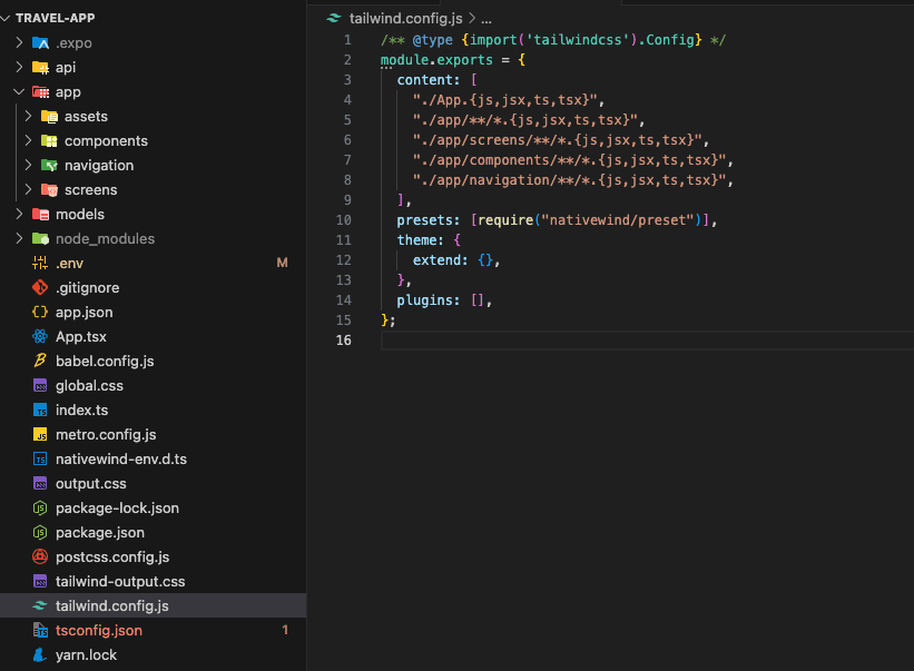 Screenshot of React Native folder structure with app folder